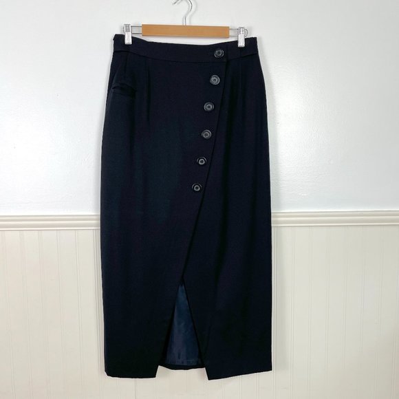 Harve Benard Dresses & Skirts - 1980s vintage Harvé Benard asymmetrical black wool skirt - size XS